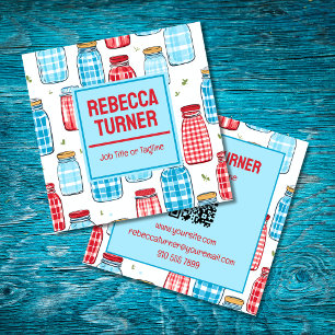 Red and Blue Mason Jar Pattern, QR Code Square Business Card