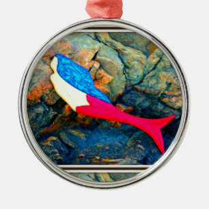 red and blue mermaid metal tree decoration