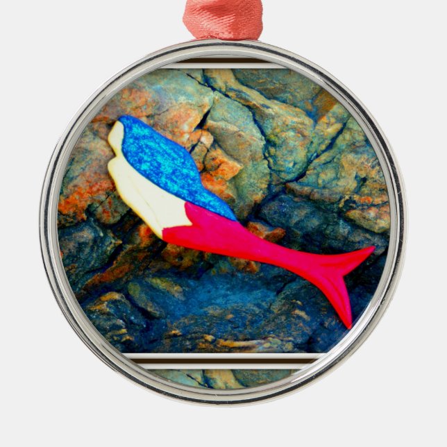 red and blue mermaid metal tree decoration (Front)