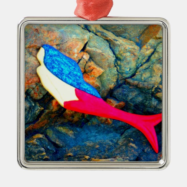 red and blue mermaid metal tree decoration (Front)