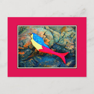 red and blue mermaid postcard