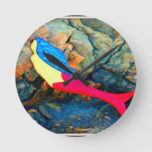 red and blue mermaid round clock (Front)