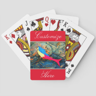red and blue mermaid swimming playing cards