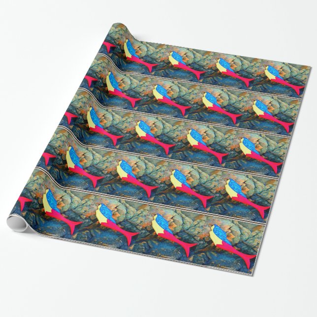 red and blue mermaid wrapping paper (Unrolled)