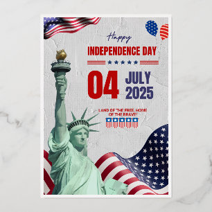 Red and Blue Modern Independence Day Foil Invitati