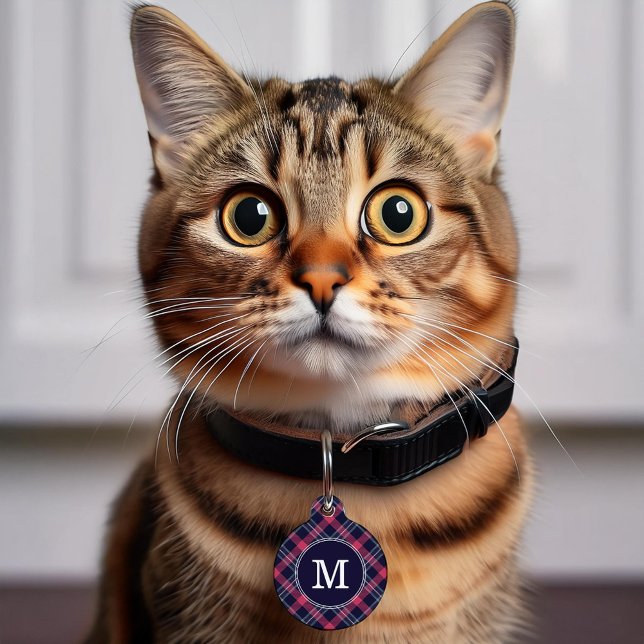 Red and Blue Monogrammed Plaid Pet Tag (Creator Uploaded)