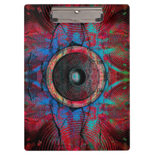 Red and blue music speakers clipboard