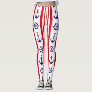 Red and Blue Nautical Anchors and Ships Wheel Leggings