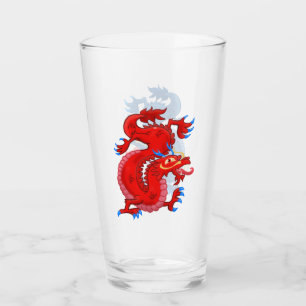 Red and Blue Oriental Dragons Glass