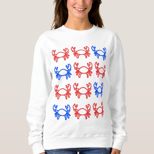 Red and Blue Outline Crab Design Sweatshirt (Front)