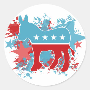 Red and Blue Paint Splatters Democrat Donkey Classic Round Sticker