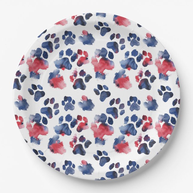 Red and Blue Paw 4th July Plate (Front)