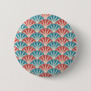 Red and Blue Peacock Tail Pattern 6 Cm Round Badge