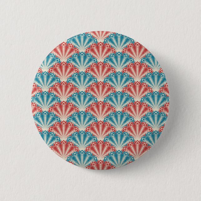 Red and Blue Peacock Tail Pattern 6 Cm Round Badge (Front)