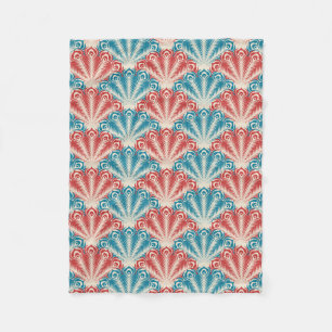 Red and Blue Peacock Tail Pattern Fleece Blanket