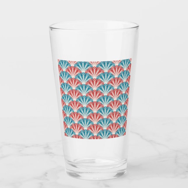 Red and Blue Peacock Tail Pattern Glass (Front)