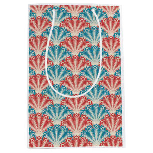 Red and Blue Peacock Tail Pattern Medium Gift Bag