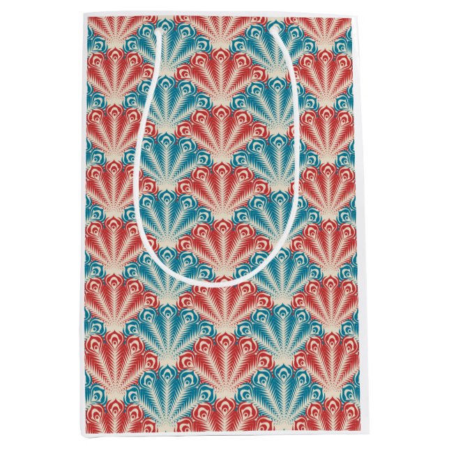 Red and Blue Peacock Tail Pattern Medium Gift Bag (Front)