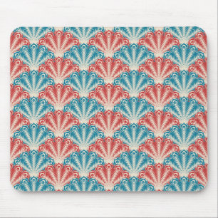 Red and Blue Peacock Tail Pattern Mouse Mat