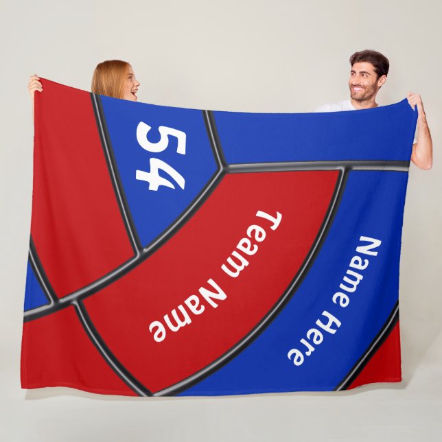 Red and Blue Personalised Volleyball Gift Ideas Fleece Blanket (In Situ)