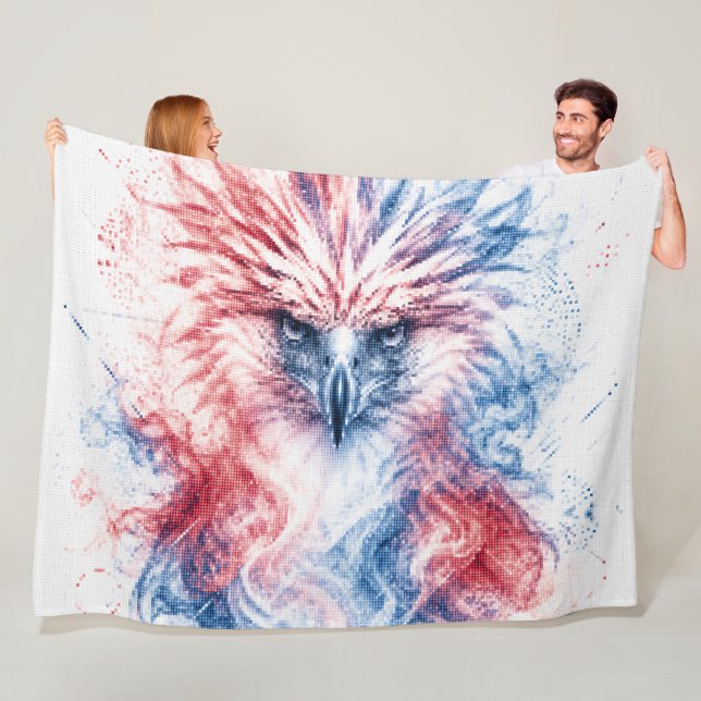 Red and Blue Philippines Eagle Geometric Art Fleece Blanket (In Situ)