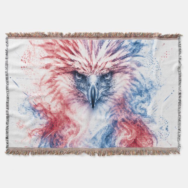 Red and Blue Philippines Eagle Geometric Art Throw Blanket (Front)