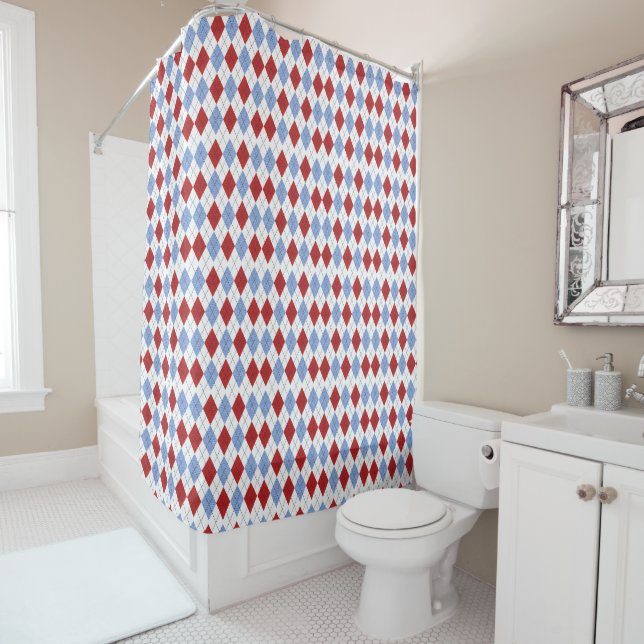 Red and Blue Plaid Pattern Shower Curtain (In Situ)