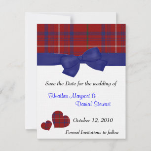 Red and Blue Plaid Save the Date Announcement
