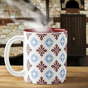 Red and Blue Polish Tile Two-Tone Coffee Mug