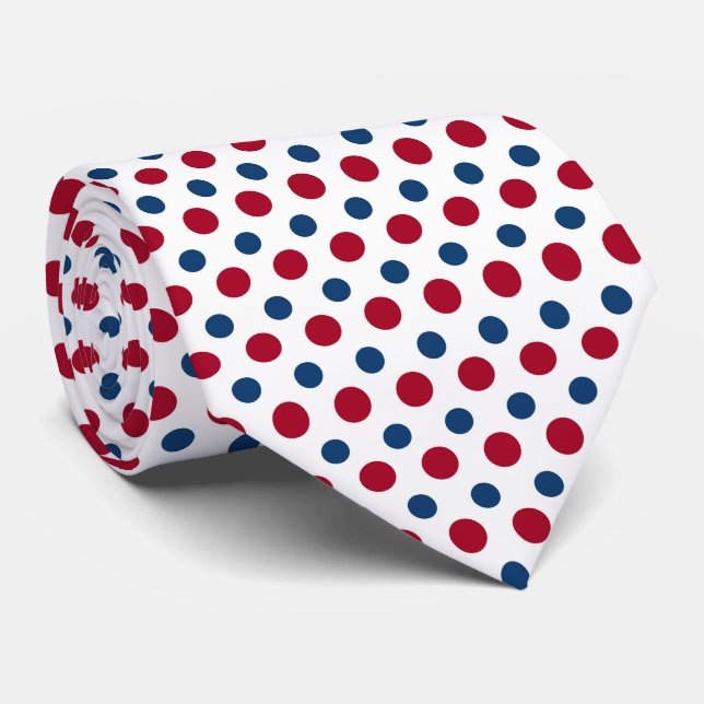 Red and Blue Polka Dots Pattern Neck Tie (Rolled)