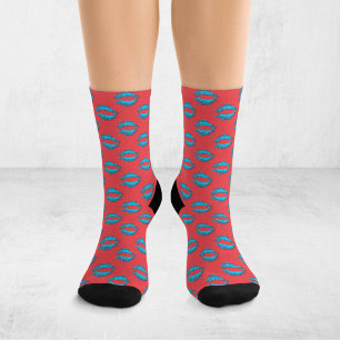 Red and Blue Pop Art Kissing Lips XOXO Socks