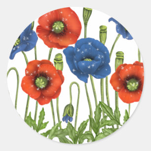 Red and Blue Poppies Sticker