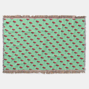 Red and blue poppy flower on green turquoise throw blanket