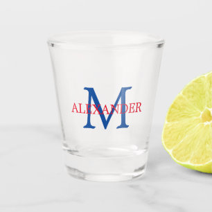 Red and Blue Preppy Monogram Shot Glass