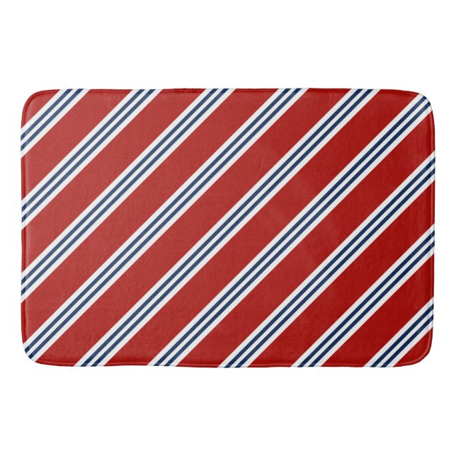 Red and Blue Preppy Stripes Bath Mat (Front)