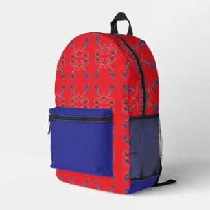 Red and Blue Printed Backpack