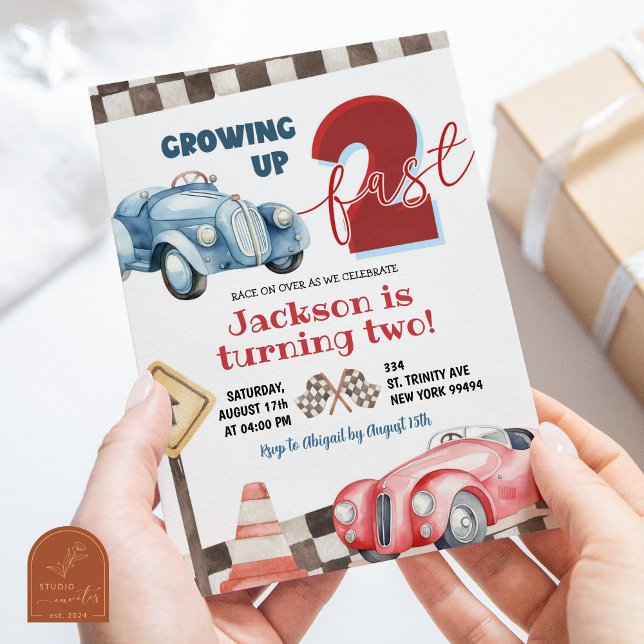 Red and Blue Racing Car Two Fast Boy 2nd Birthday Invitation (Creator Uploaded)