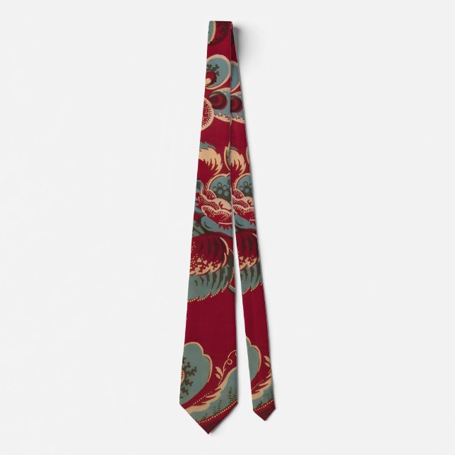 Red and Blue Retro Floral Design Tie (Front)