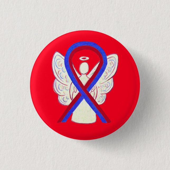 Red and Blue Ribbon Awareness Angel Button Pins (Front)