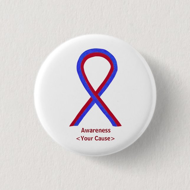 Red and Blue Ribbon Awareness Button Pins (Front)