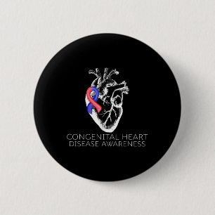 Red And Blue Ribbon Congenital Heart Disease Aware 6 Cm Round Badge