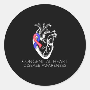 Red And Blue Ribbon Congenital Heart Disease Aware Classic Round Sticker