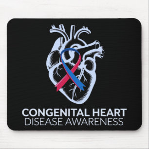 Red And Blue Ribbon Congenital Heart Disease Aware Mouse Mat