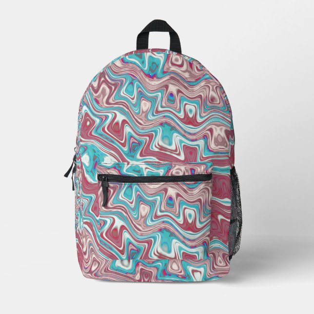 Red and Blue Ripples  Printed Backpack (Front)