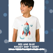 Red and Blue Rocket Ship T-Shirt