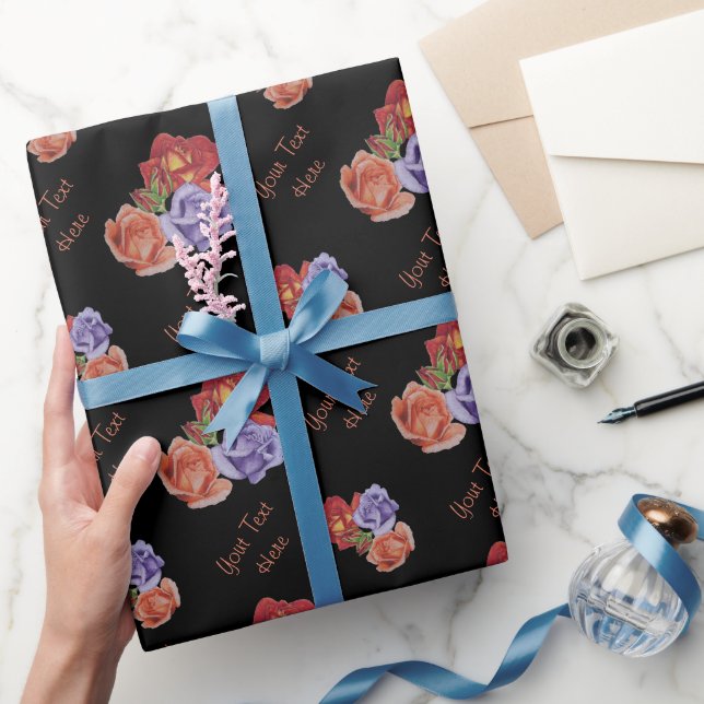 red and blue roses and rose buds pretty floral wrapping paper (Gifting)