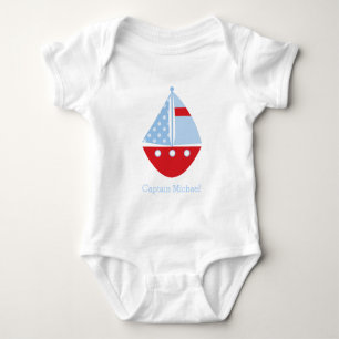 Red and Blue Sailboat Baby Bodysuit