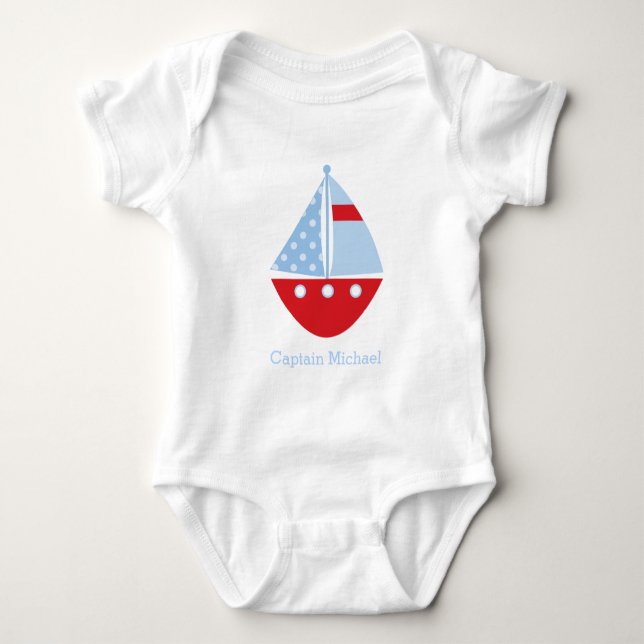 Red and Blue Sailboat Baby Bodysuit (Front)
