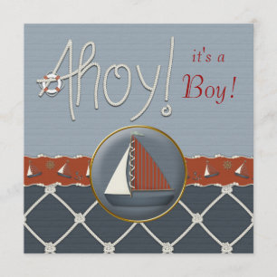 Red and Blue Sailboat Baby Shower Invitation
