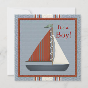 Red and Blue Sailboat Baby Shower Invitation